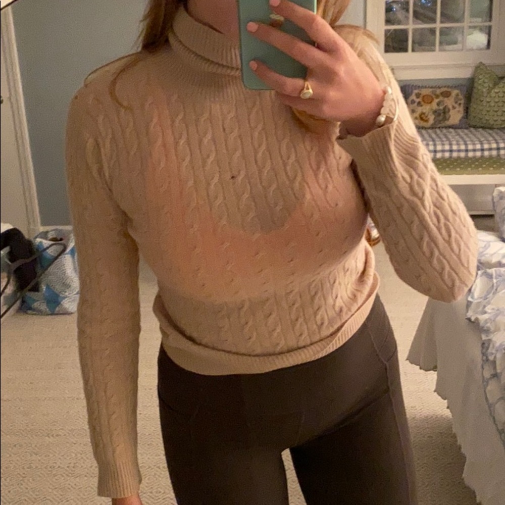 tan knit turtleneck sweater